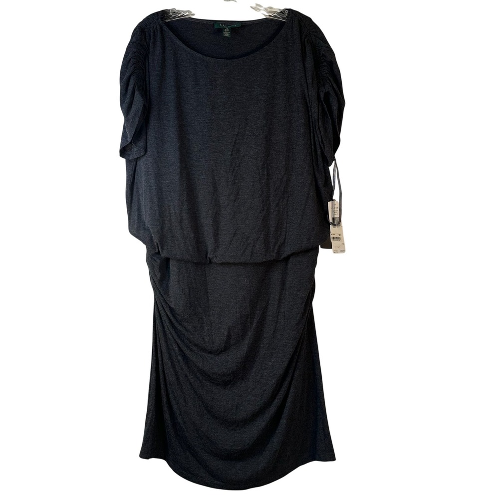 Lauren Ralph Lauren Pilar Heather Gray Ruched Blouson Dress 16 NWT $139